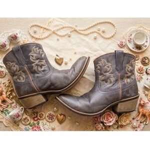 Laredo Leather Embroidered Western Ankle Cowboy Boots Womens 9.5 Blue Gray